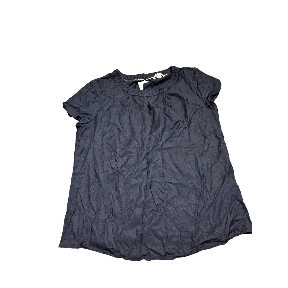 Boden Navy Blue Silk viscose Blend Keyhole Back Blouse Top US 10 lightweight med